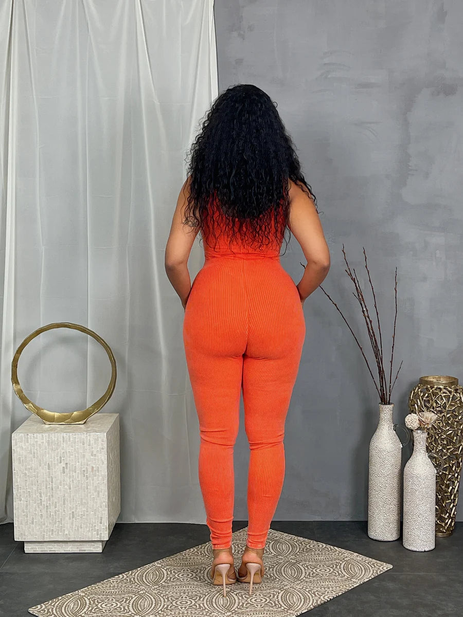 Mineral wash sleeveless zip jumpsuit