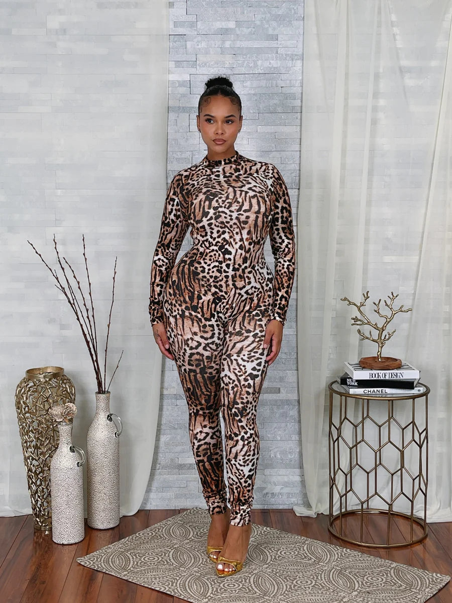 Backless animal print jumpsuit