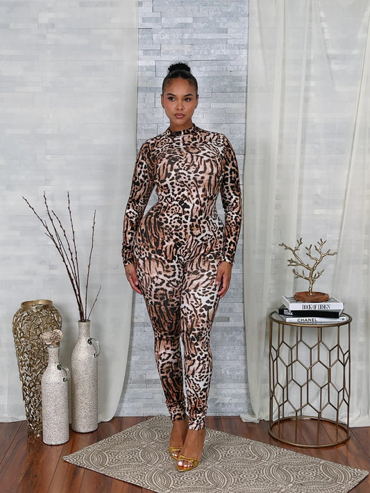 Backless animal print jumpsuit