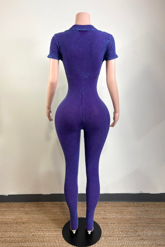 Mineral wash blueberry jumpsuit
