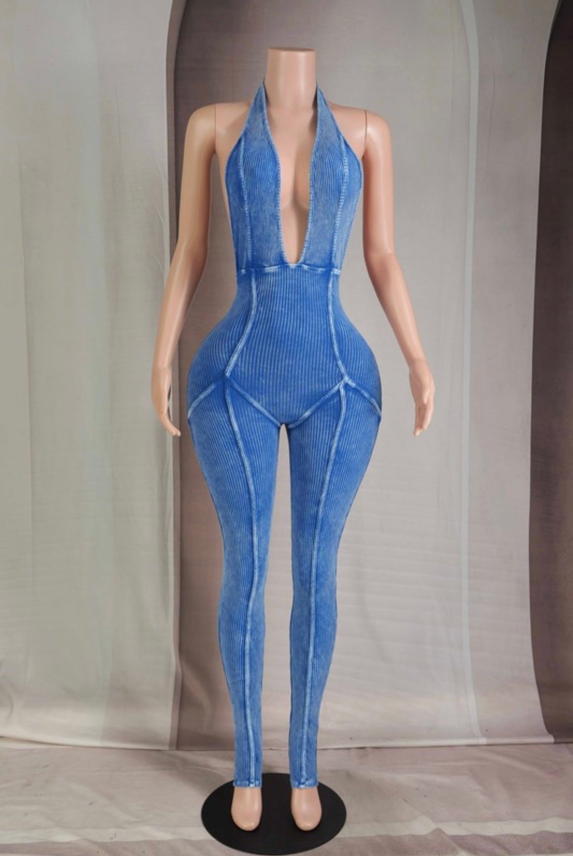 Backless mineral wash jumpsuit
