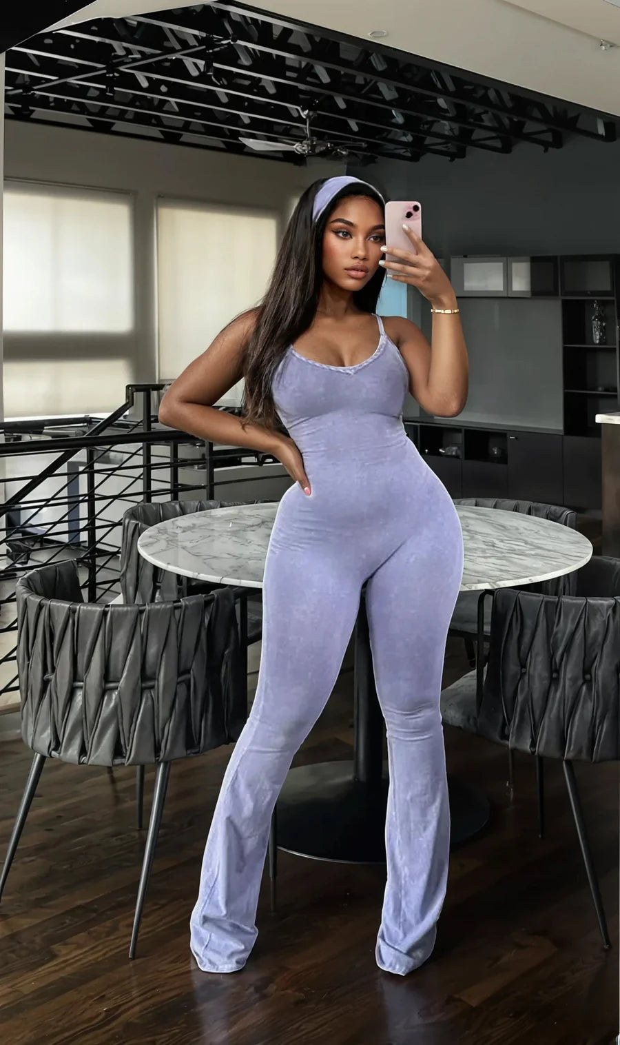 Mineral wash Braided jumpsuit headband set