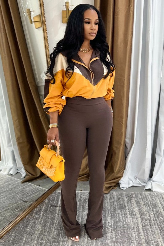 Color blocking stacked pants set