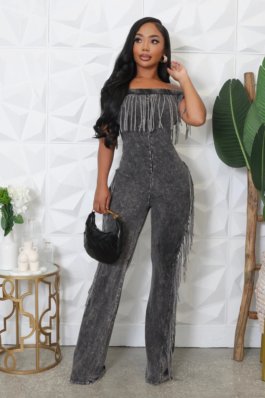 Tassel off the shoulder jumpsuit