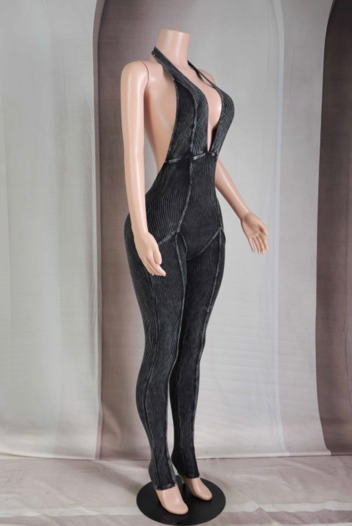 Backless mineral wash jumpsuit