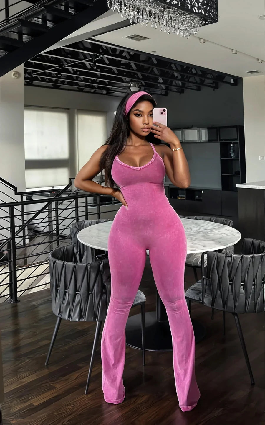 Mineral wash Braided jumpsuit headband set