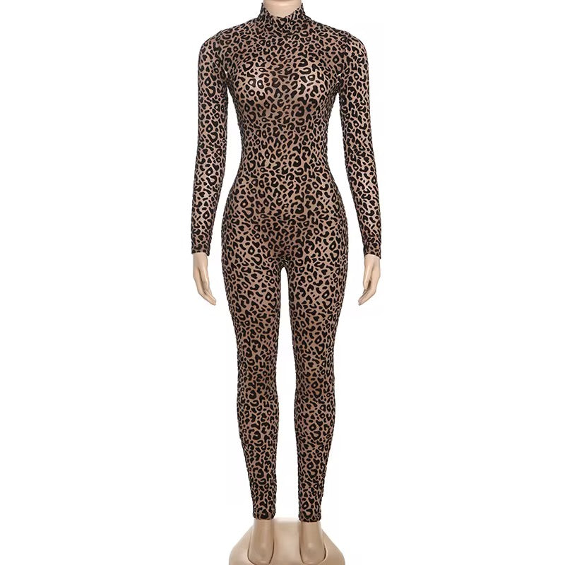 Mesh cheetah jumpsuit