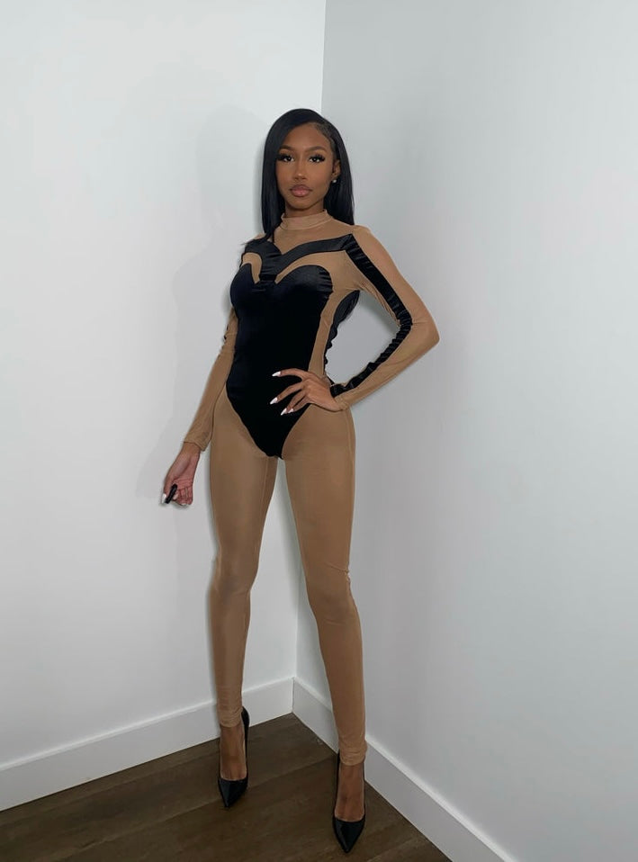 Velvet mesh jumpsuit