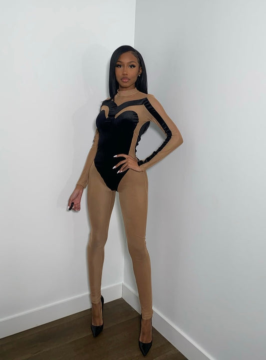 Velvet mesh jumpsuit