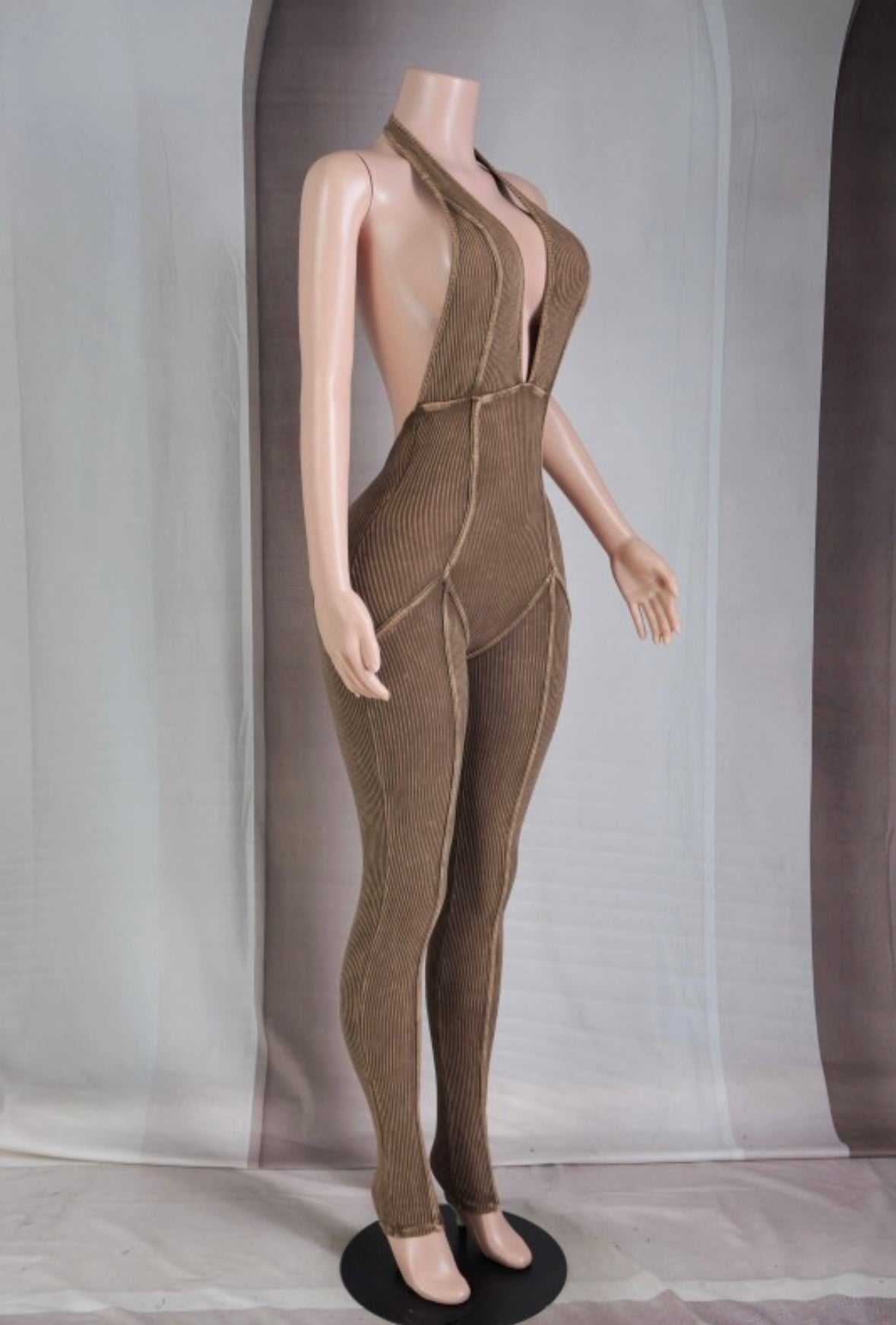 Backless mineral wash jumpsuit
