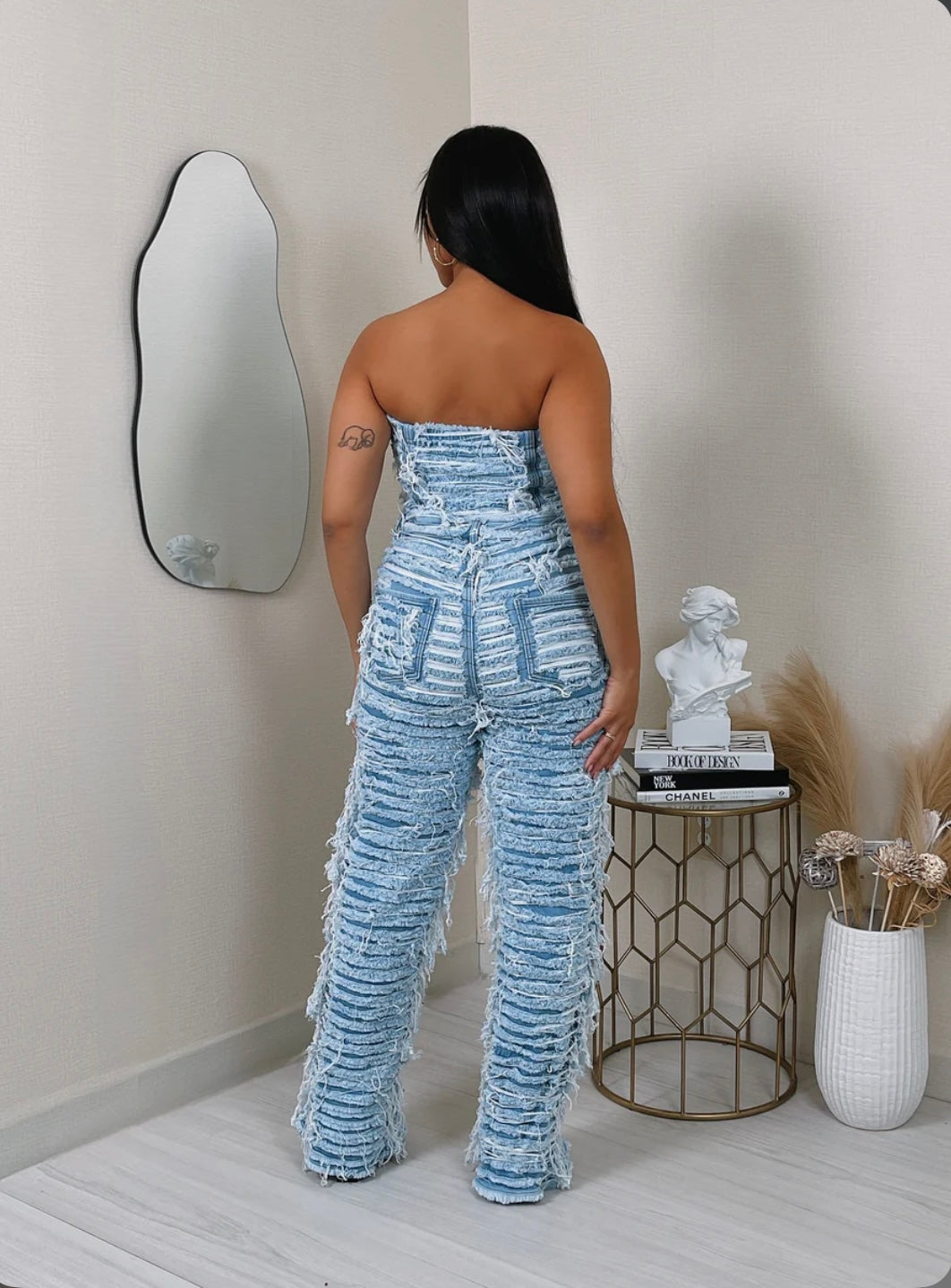 Denim distressed jumpsuit