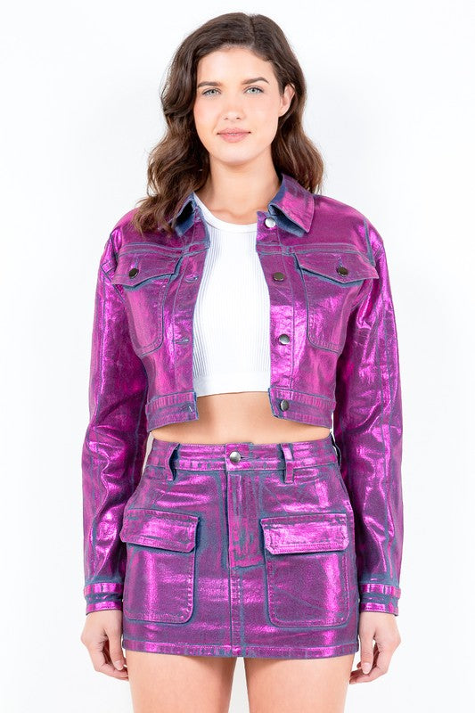 Metallic purple denim foil set