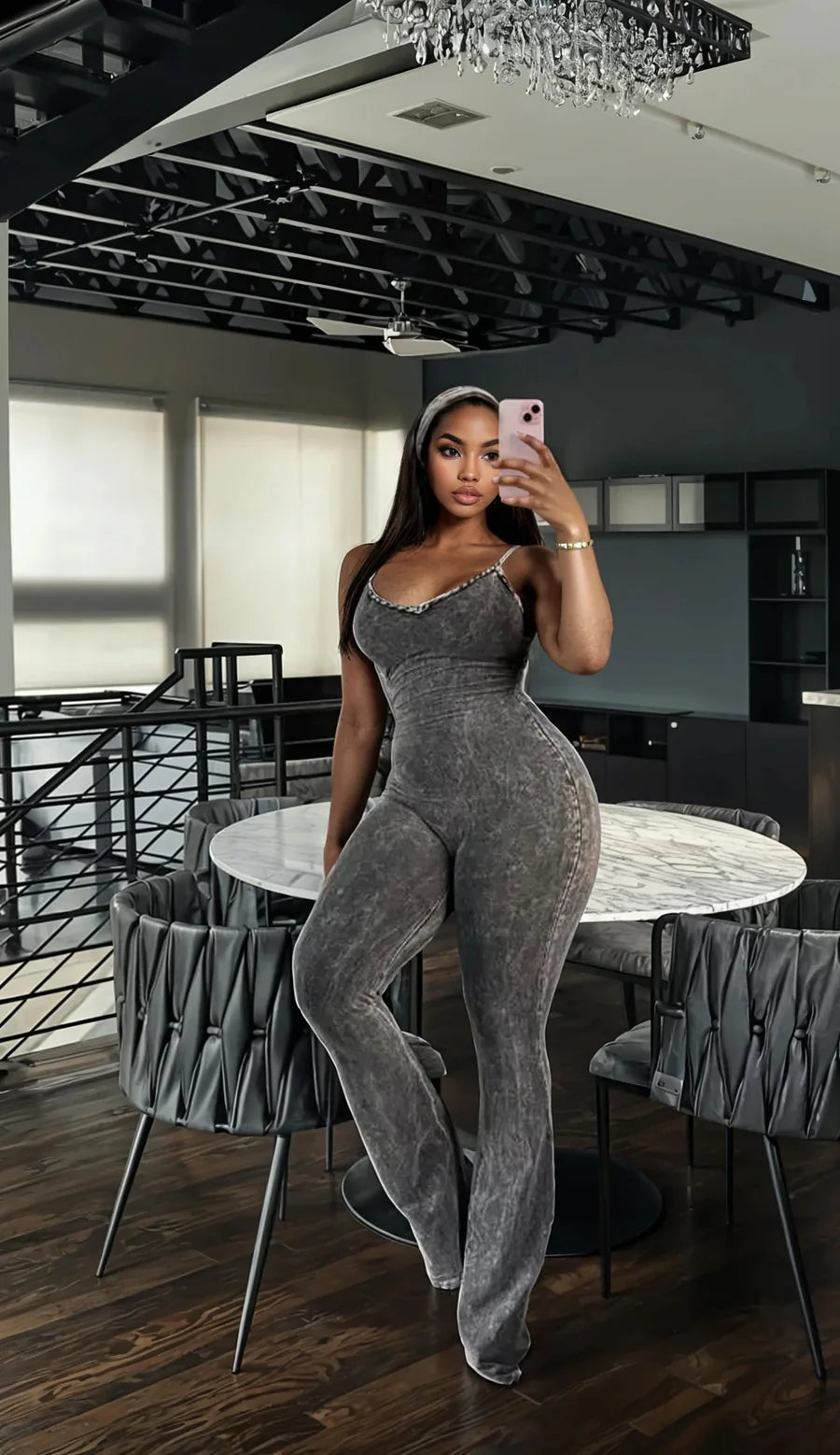 Mineral wash Braided jumpsuit headband set
