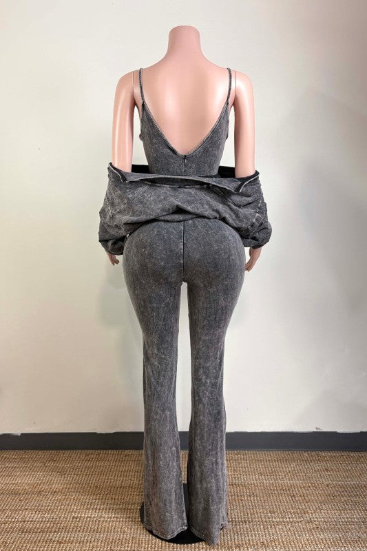 Mineral wash jacket and stack pants jumpsuit