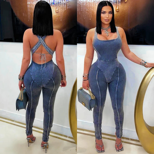 Mineral wash X back jumpsuit