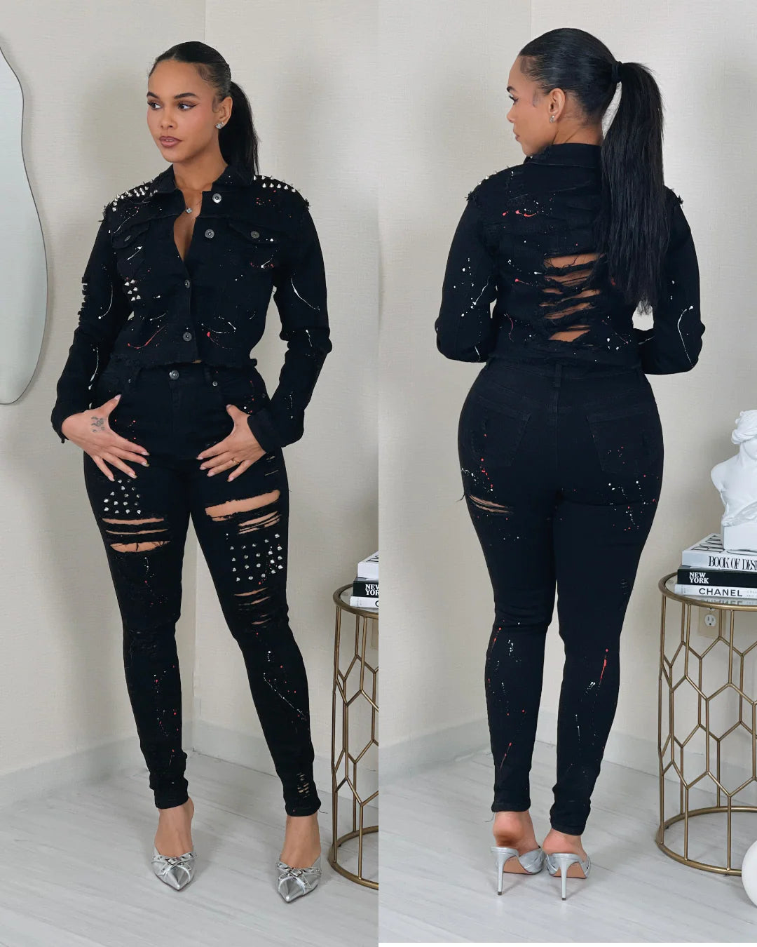 Distressed denim set