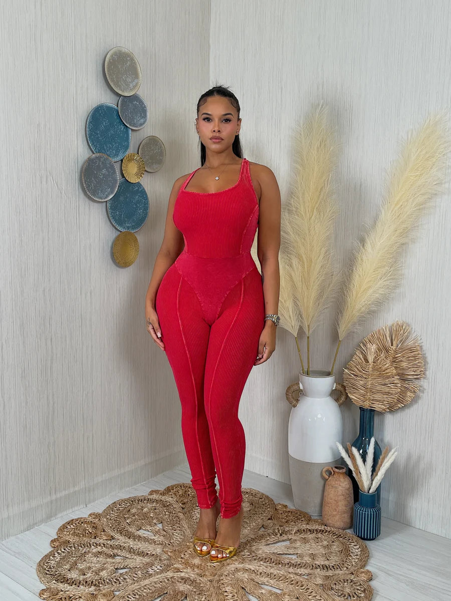 Mineral wash X back jumpsuit