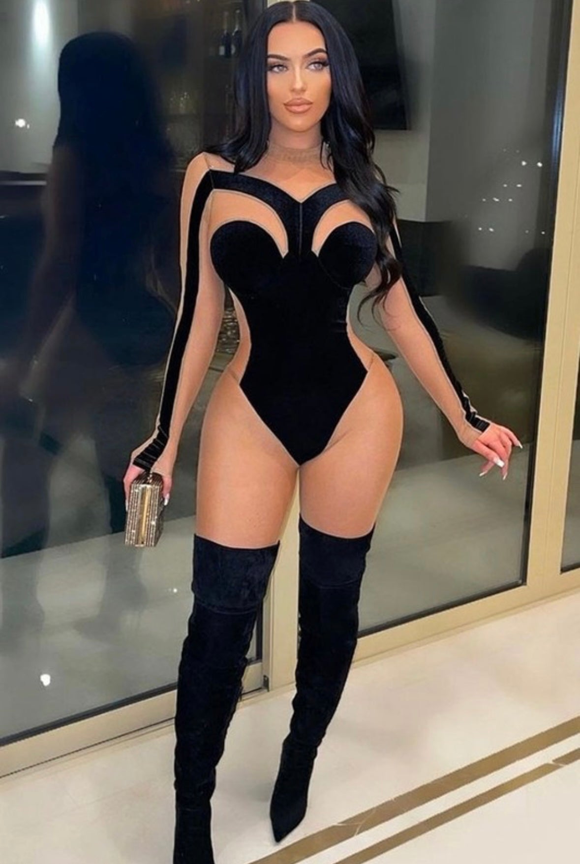 Velvet mesh jumpsuit