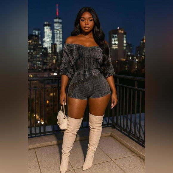 Mineral wash ruffle romper