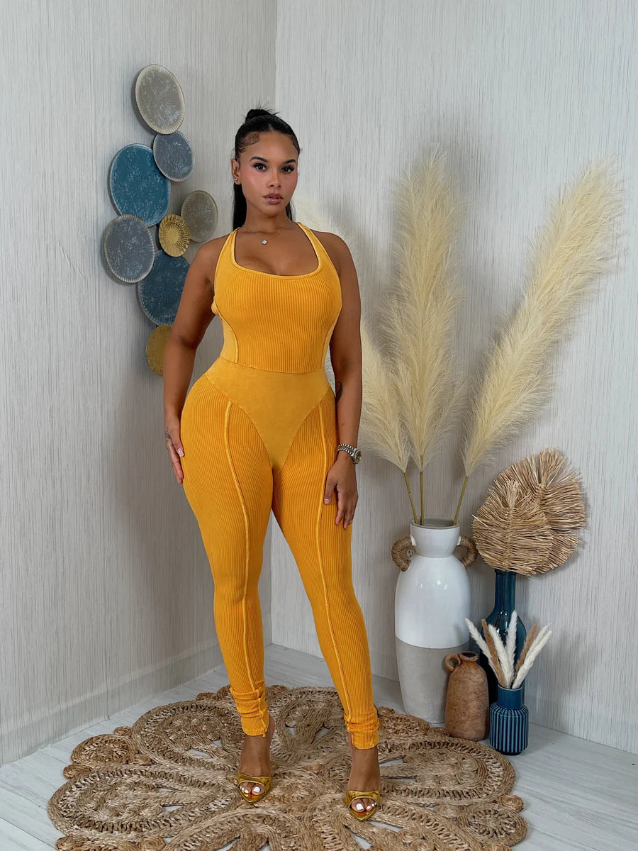 Mineral wash X back jumpsuit