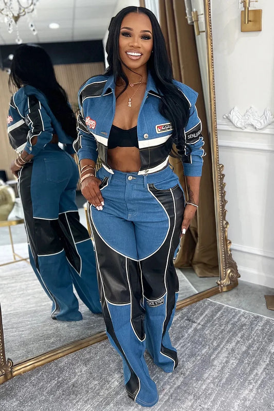 Denim and leather set
