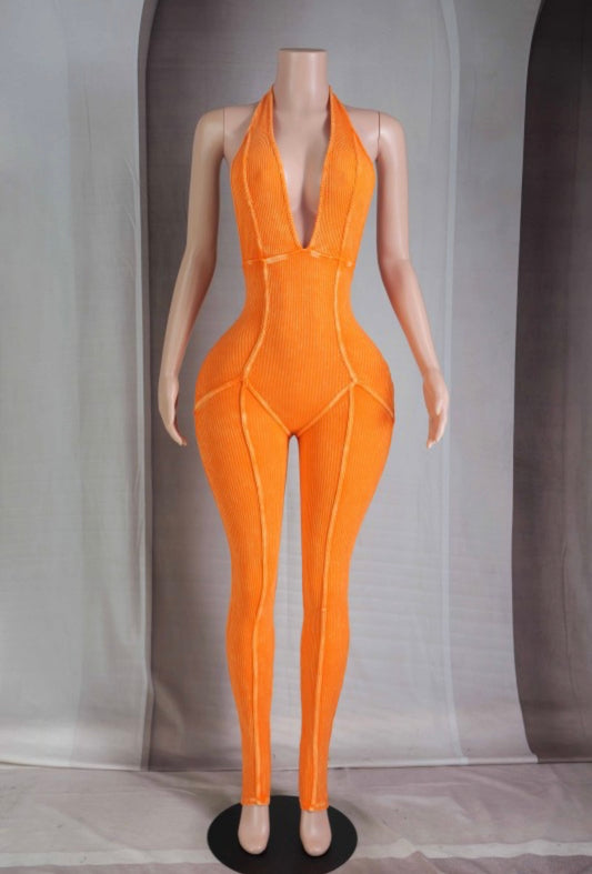 Backless mineral wash jumpsuit