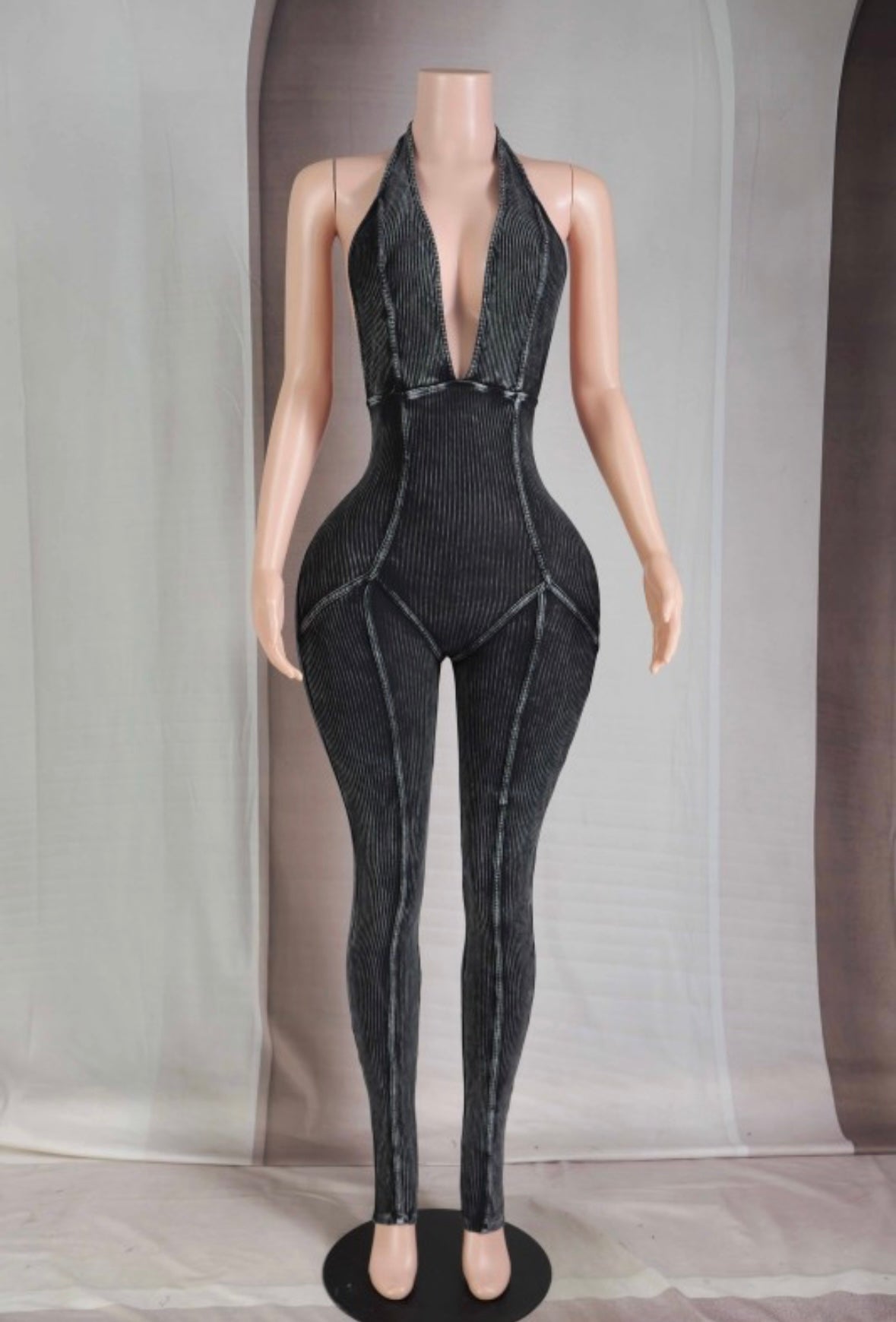 Backless mineral wash jumpsuit