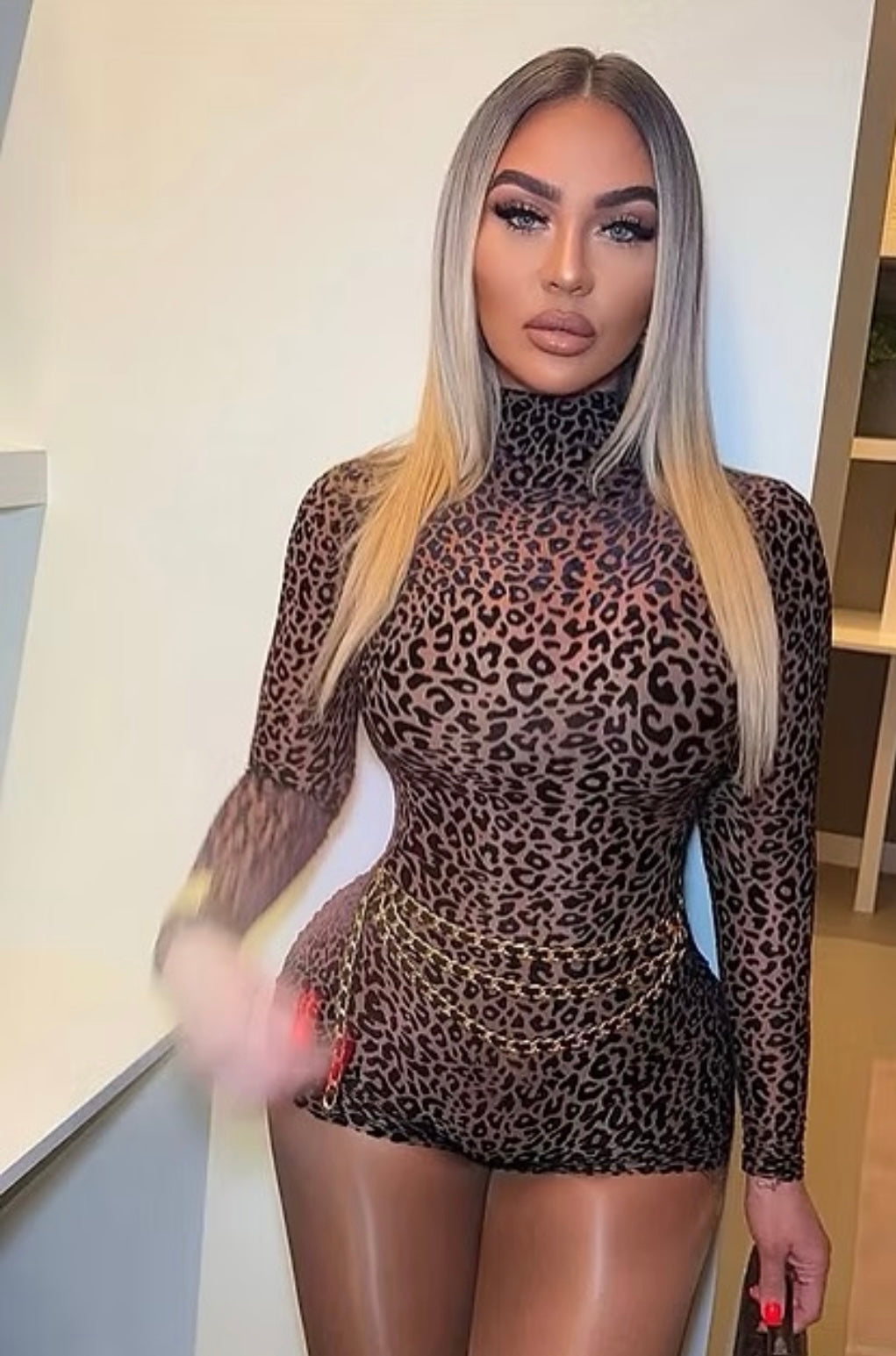 Cheetah long sleeve mesh romper