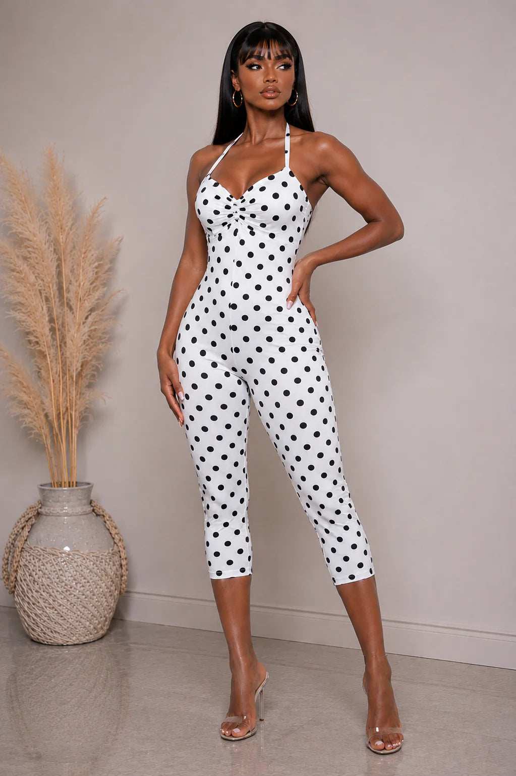 Polka dot capri rompers