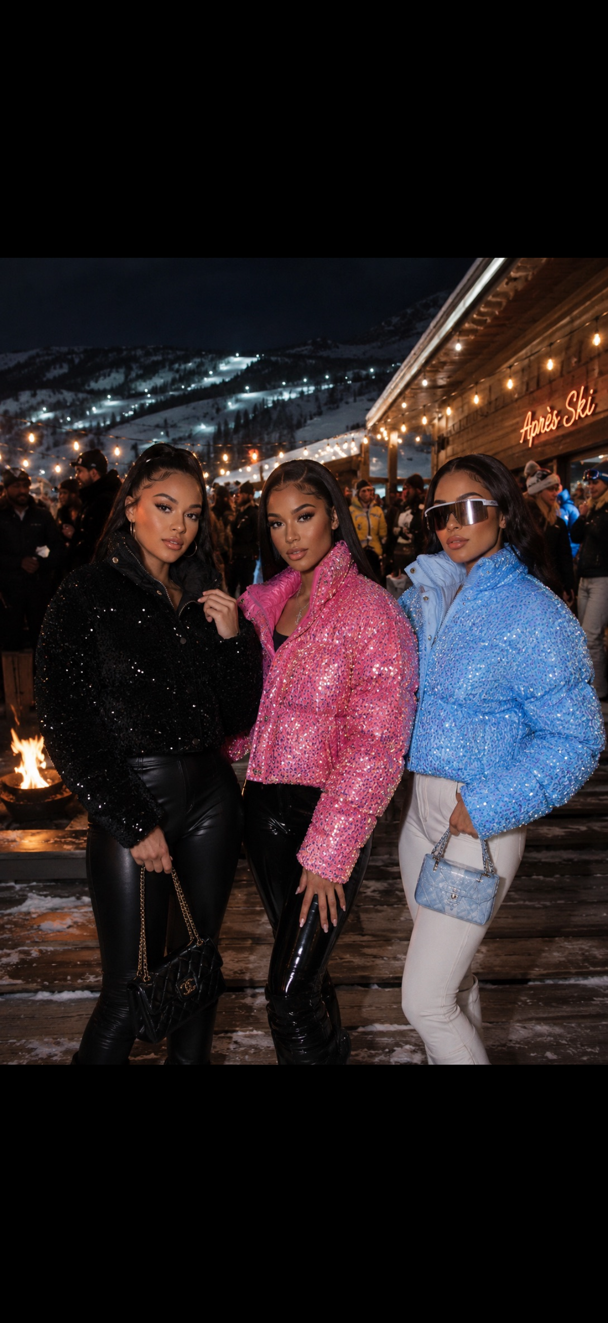 Sequin puffer coats