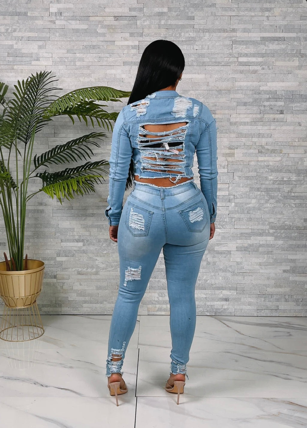 Distressed denim set