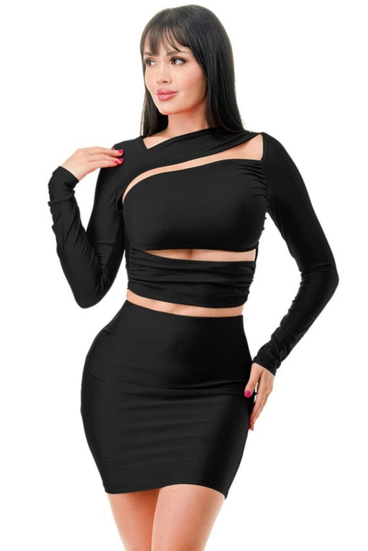 Black cut out skirt set