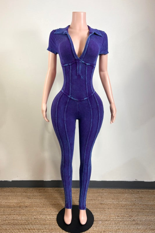Mineral wash blueberry jumpsuit