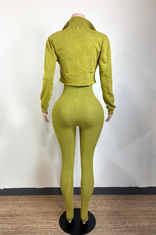 Mineral wash crop jacket and jumpsuit set