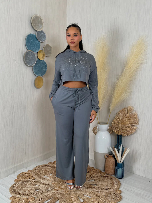 Rhinestone hoodie set