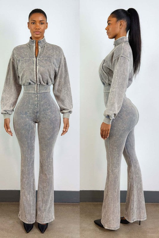 Mineral wash jacket and stack pants jumpsuit