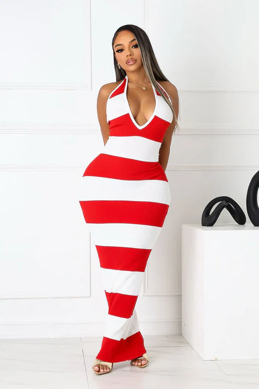 Striped backless dress
