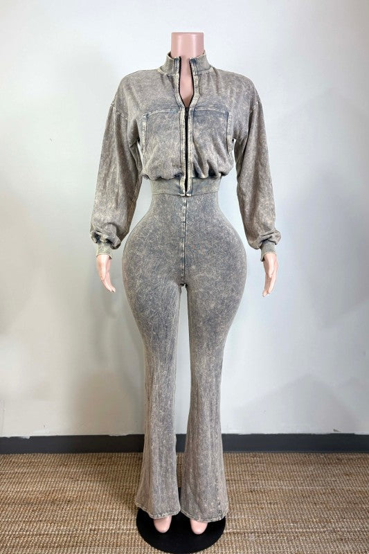 Mineral wash jacket and stack pants jumpsuit