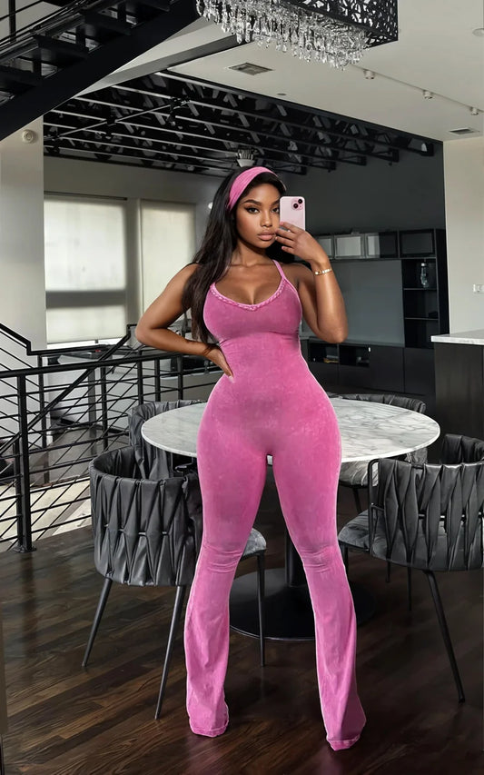 Mineral wash Braided jumpsuit headband set