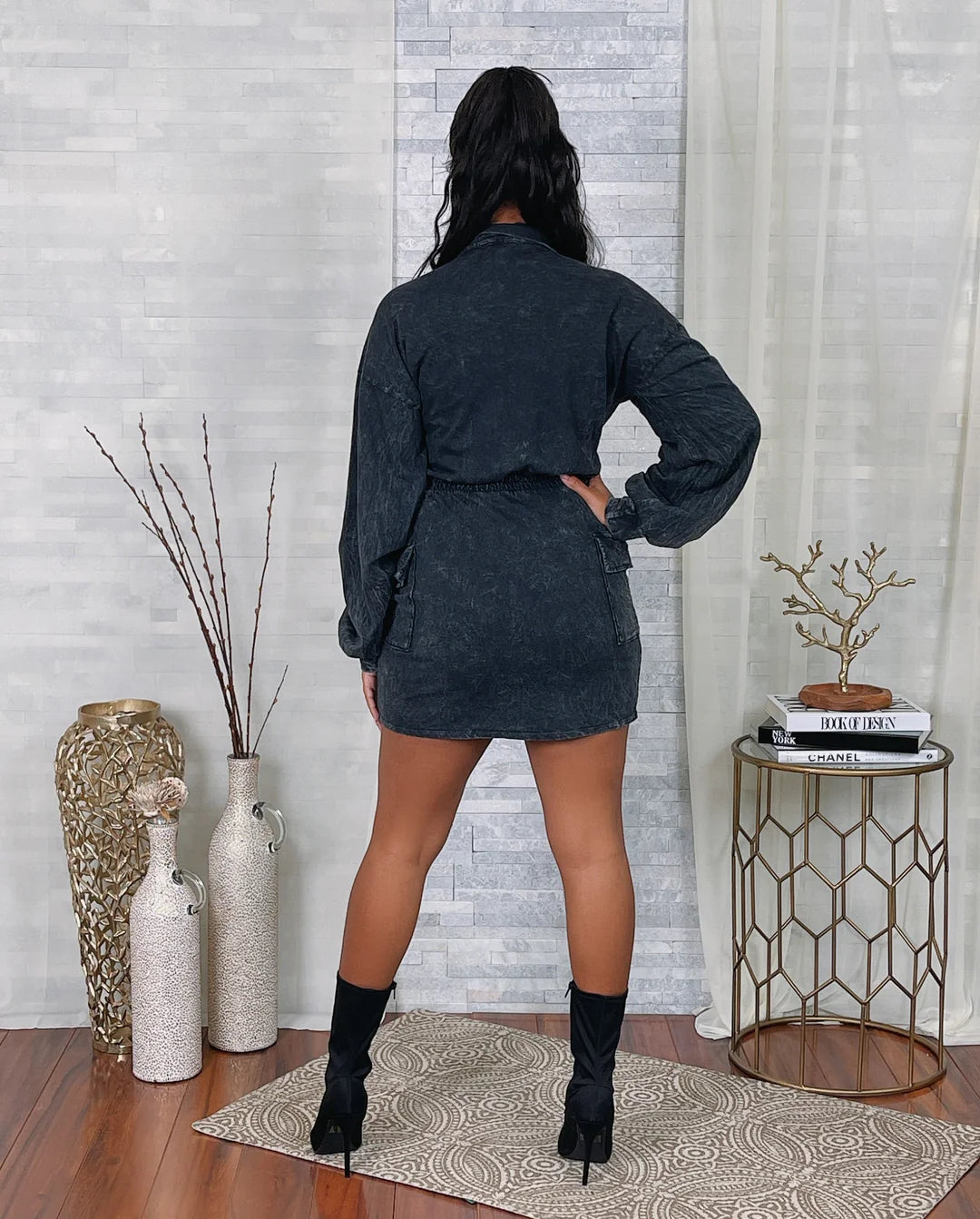 Mineral wash balloon sleeve dress