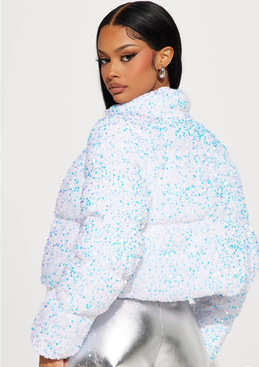 Sequin puffer coat