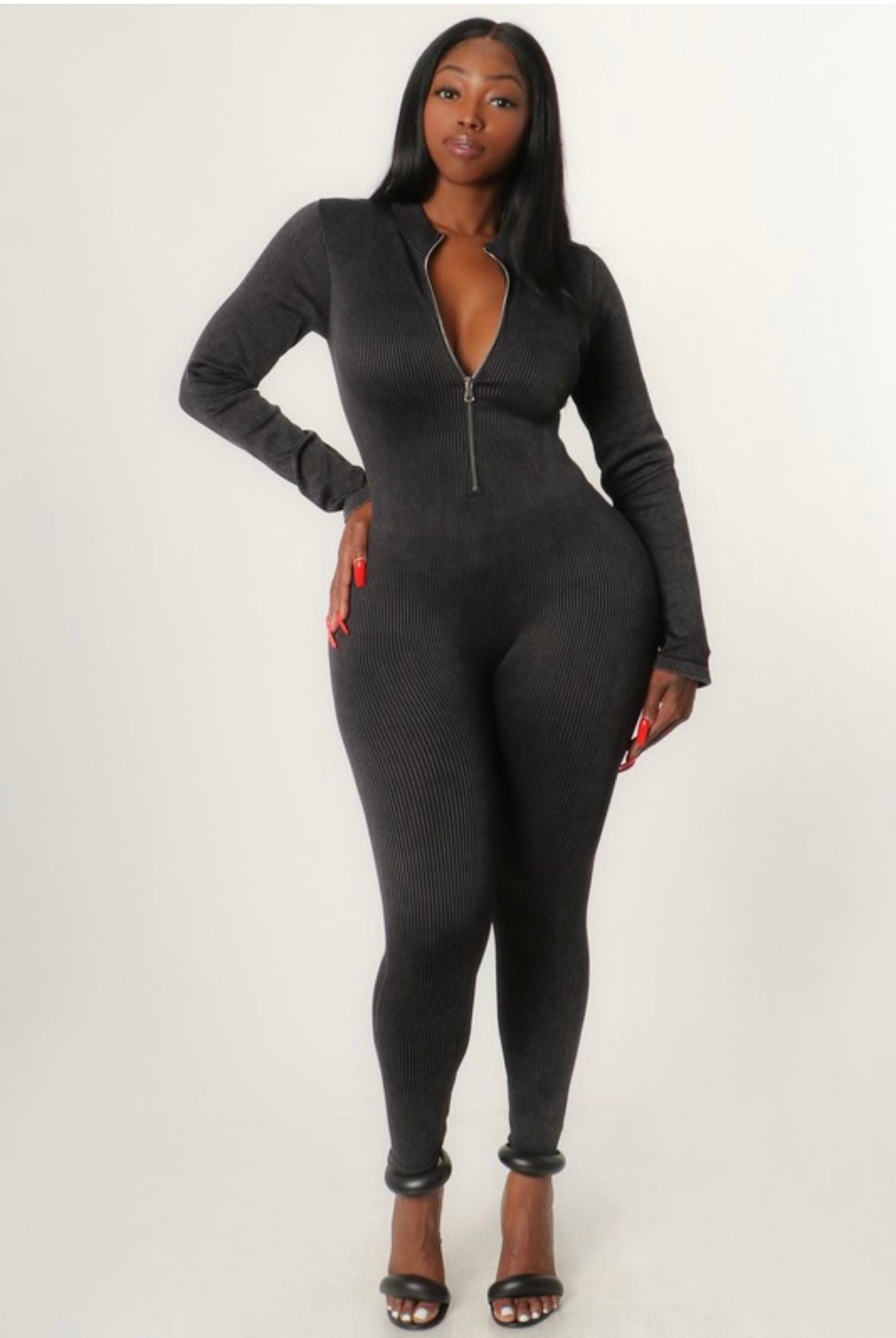 Ribbed thumb hole jumpsuit