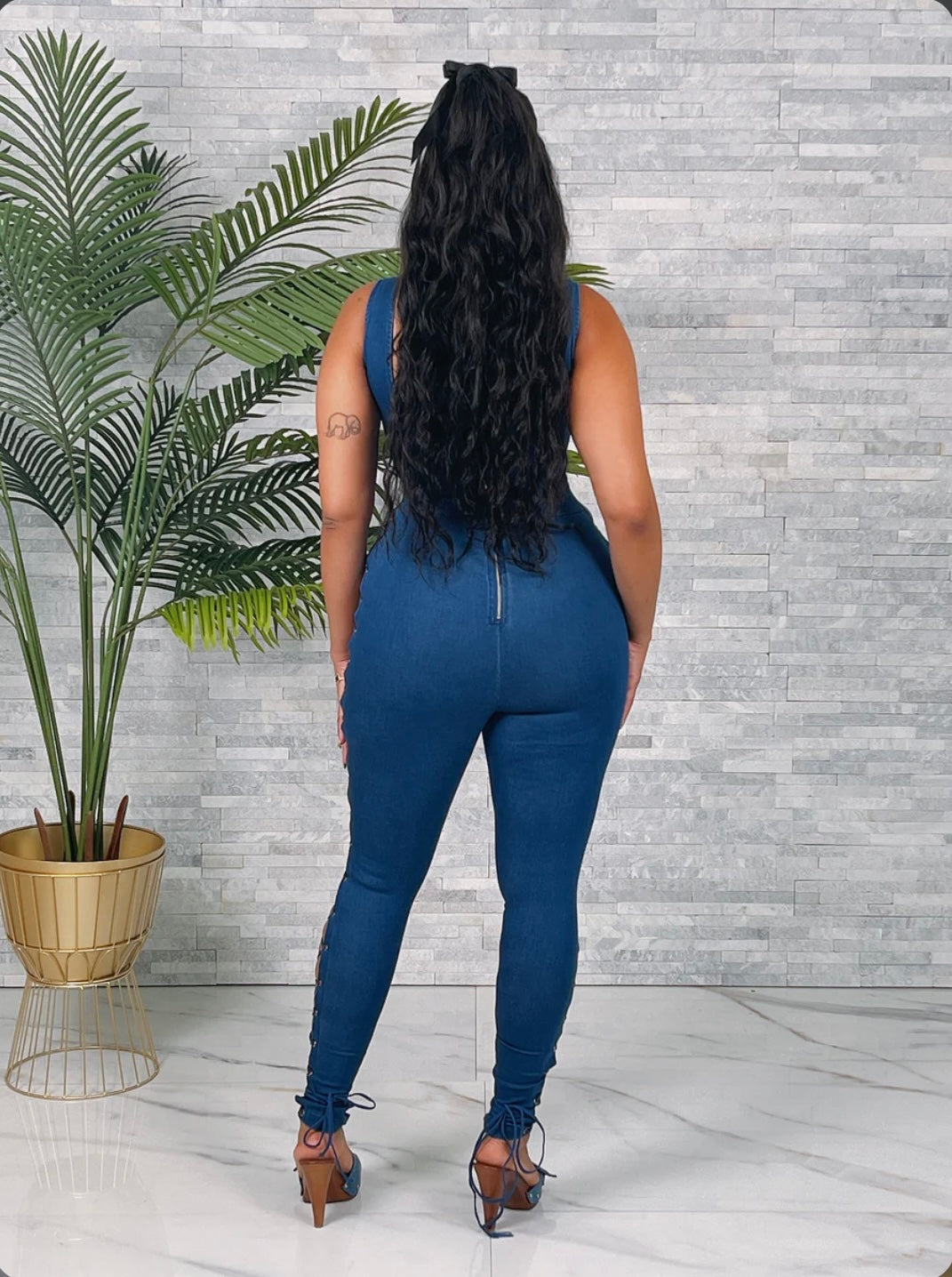 Denim cut out jumpsuit