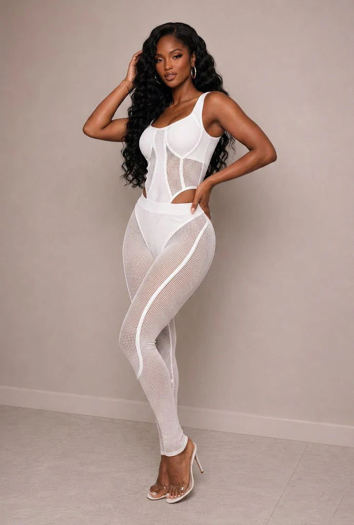 Popcorn mesh bodysuit set