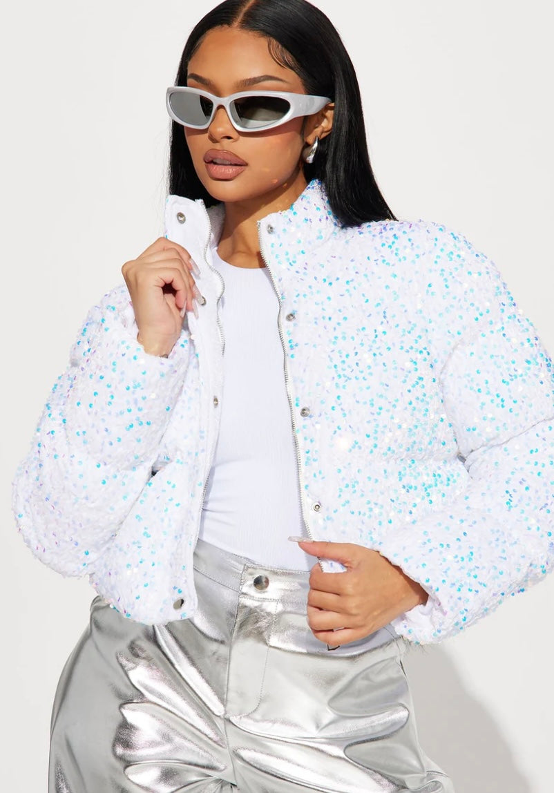 Sequin puffer coat