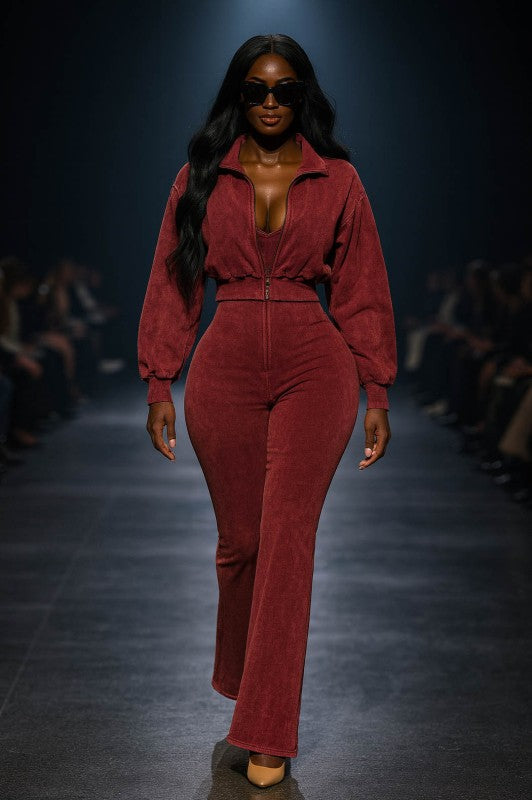 Mineral wash jacket and stack pants jumpsuit