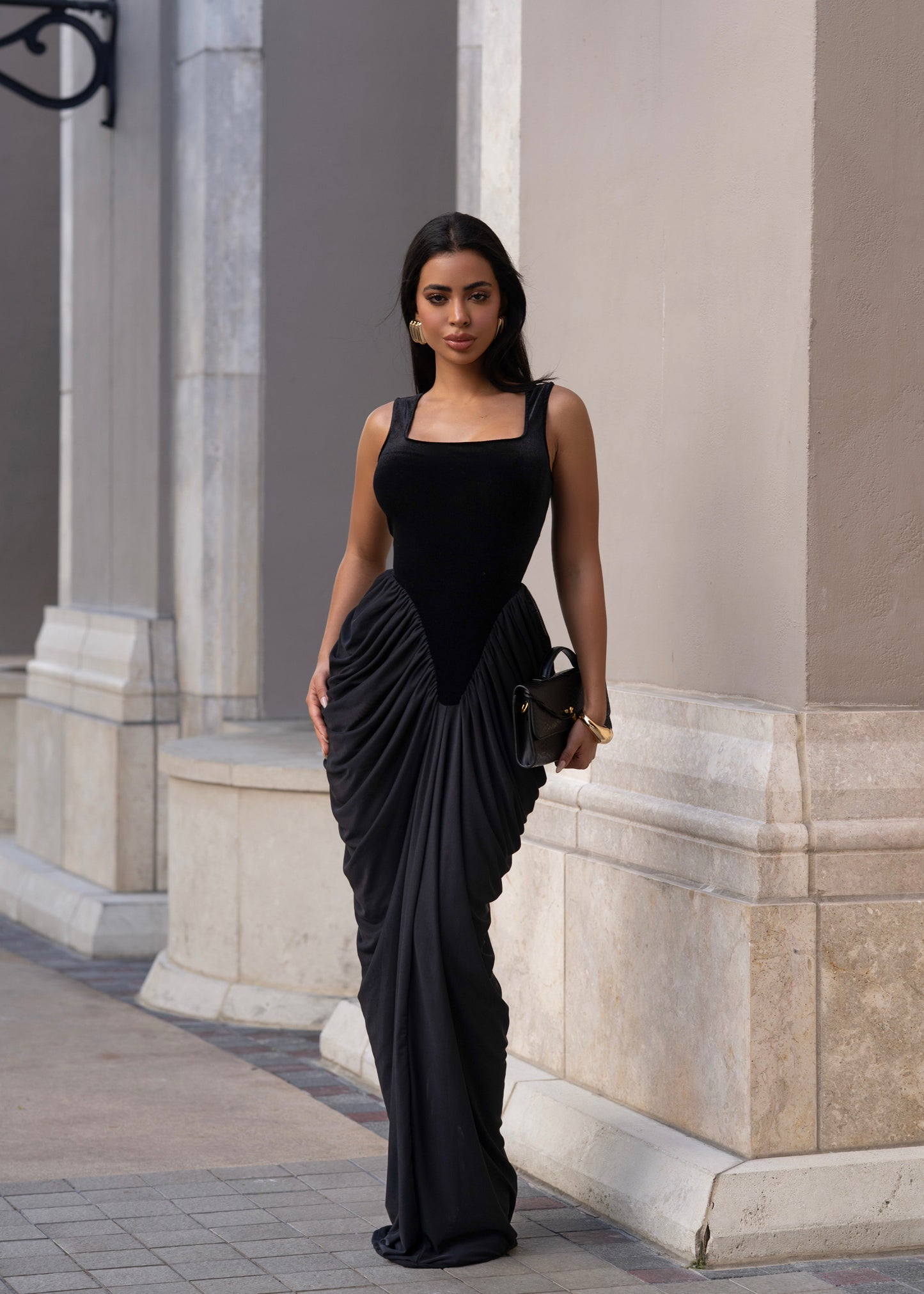Velvet maxi mesh dress