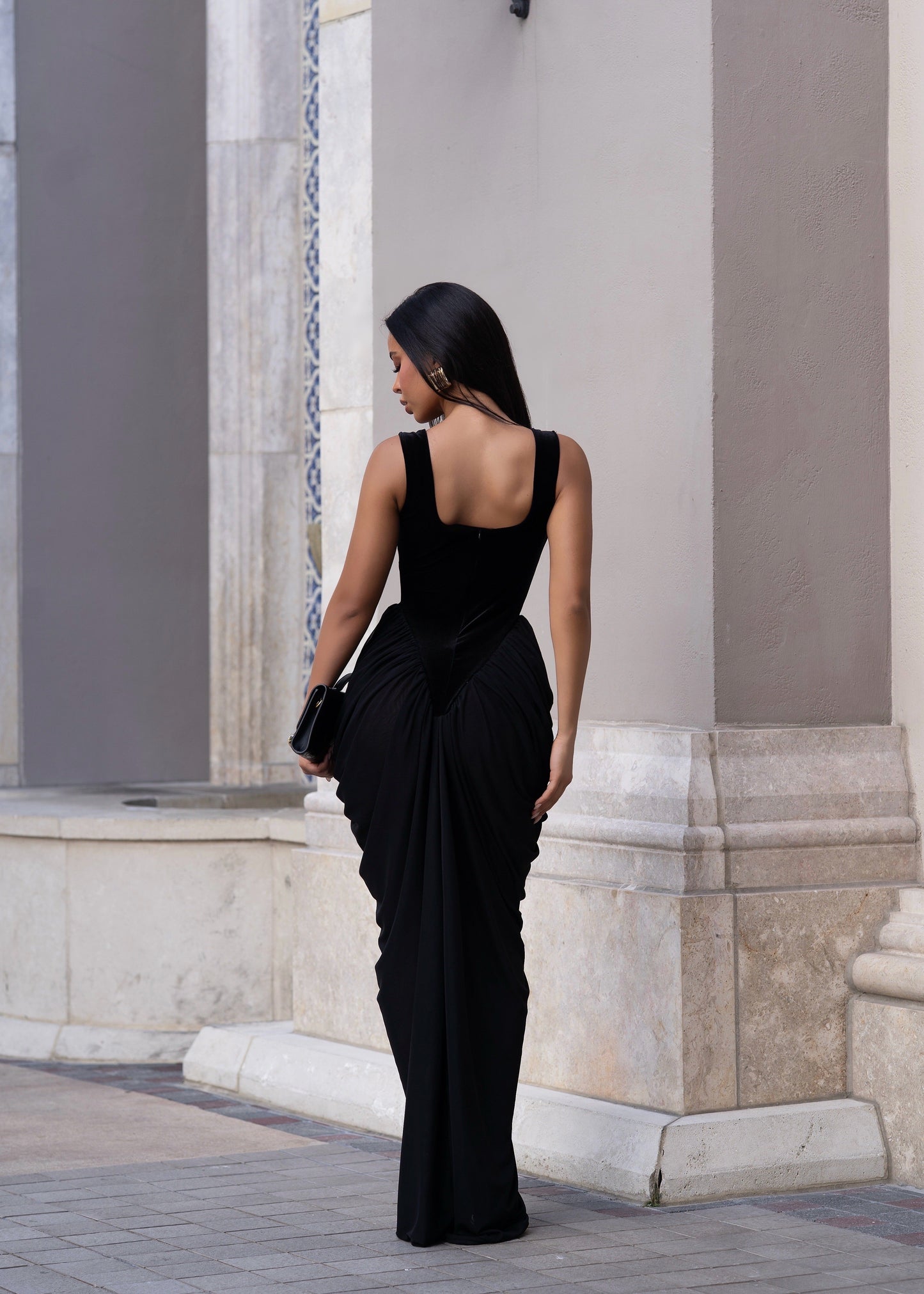 Velvet maxi mesh dress