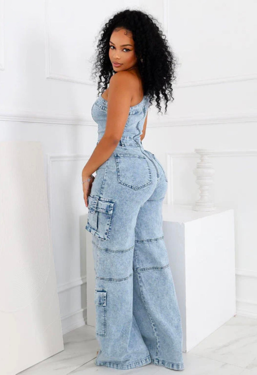 Cargo denim jumpsuit