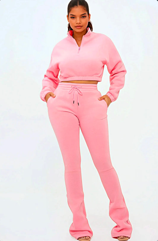 Fleece stacked pants set